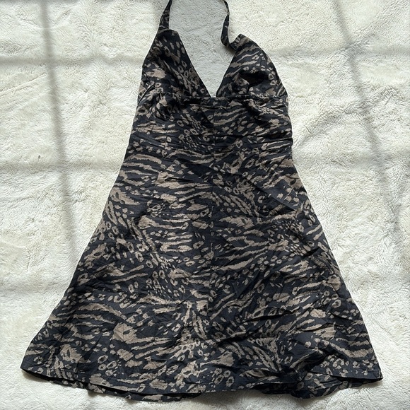 H&M Halter Neck Mini Dress - Black Beige Animal Print, 100% Cotton Size 4 - Picture 4 of 7
